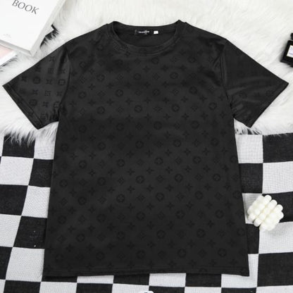 Subtle Allover Print Crew Neck Tee & Five-Point Shorts Set