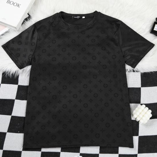 Subtle Allover Print Crew Neck Tee & Five-Point Shorts Set