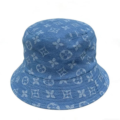 Vintage Jacquard Denim Bucket Hat, Casual Sun Protection Fisherman Cap