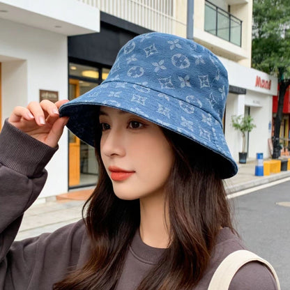 Vintage Jacquard Denim Bucket Hat, Casual Sun Protection Fisherman Cap