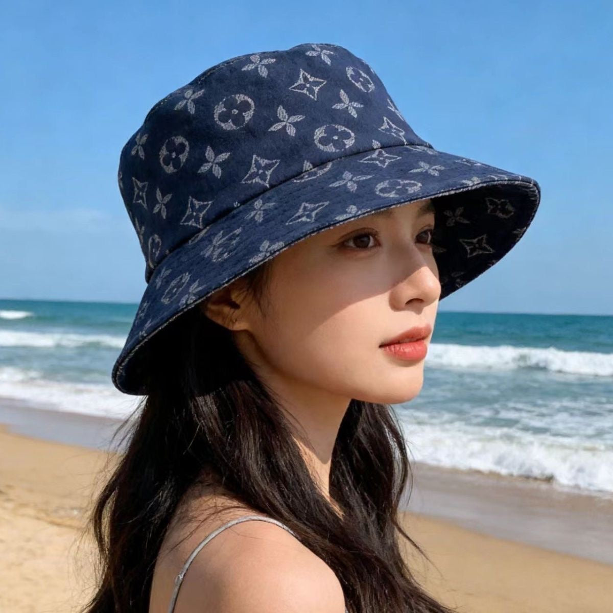 Vintage Jacquard Denim Bucket Hat, Casual Sun Protection Fisherman Cap