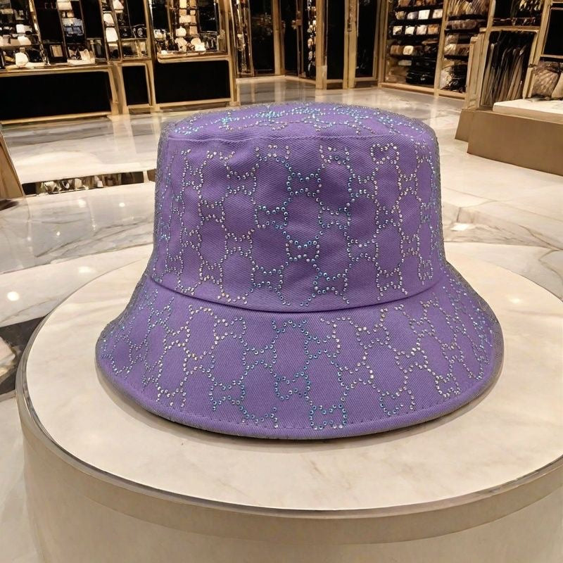 Luxury Full Rhinestone Lattice Bucket Hat, Multicolor Sparkling Sun Hat
