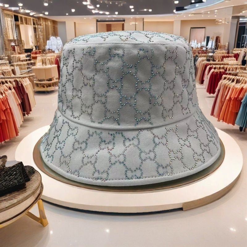 Luxury Full Rhinestone Lattice Bucket Hat, Multicolor Sparkling Sun Hat