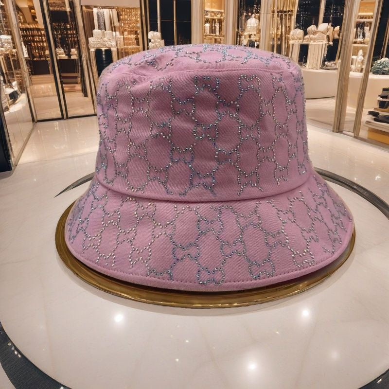 Luxury Full Rhinestone Lattice Bucket Hat, Multicolor Sparkling Sun Hat