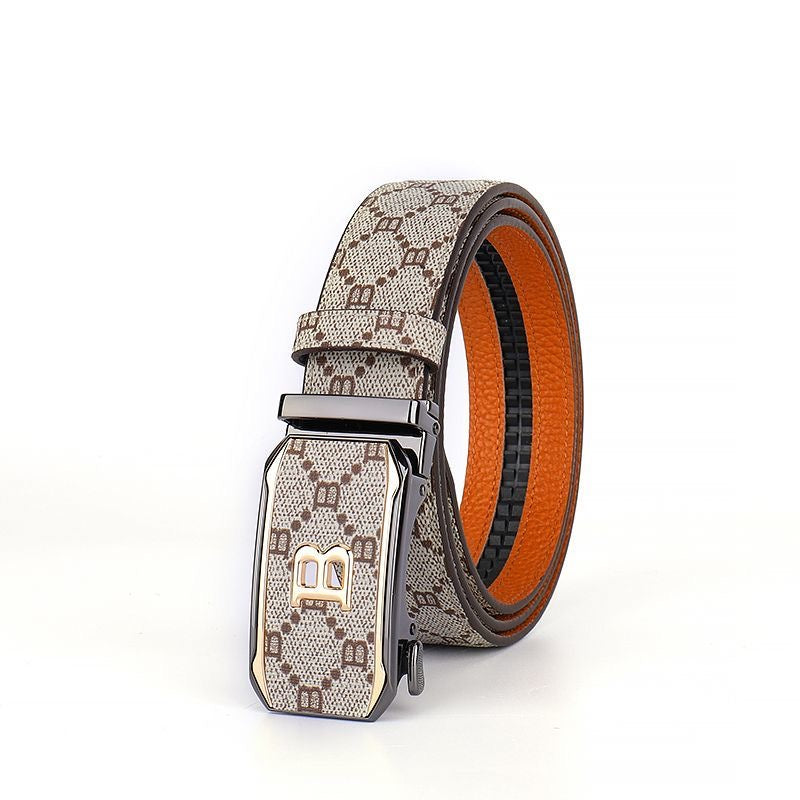 Men's Business Automatic Buckle Belt, Vintage Check Pattern Casual Waist Strap