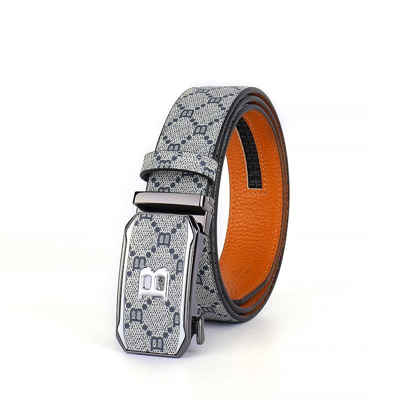 Men's Business Automatic Buckle Belt, Vintage Check Pattern Casual Waist Strap