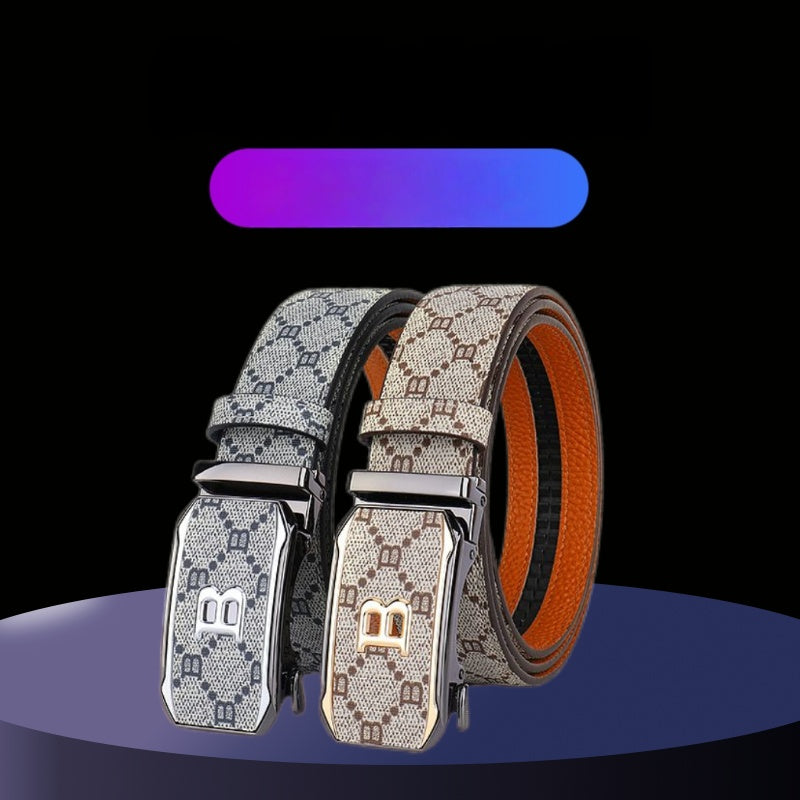 Men's Business Automatic Buckle Belt, Vintage Check Pattern Casual Waist Strap