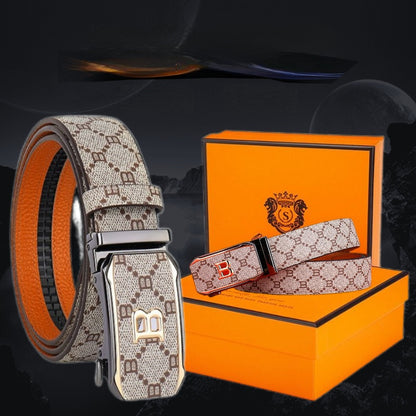 Men's Business Automatic Buckle Belt, Vintage Check Pattern Casual Waist Strap