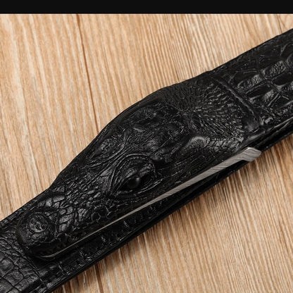 Men's 3D Crocodile Head Automatic Buckle Belt, Embossed Cowhide Luxury Business Waistband