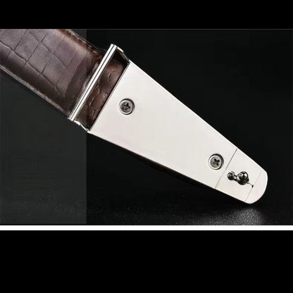 Men's 3D Crocodile Head Automatic Buckle Belt, Embossed Cowhide Luxury Business Waistband