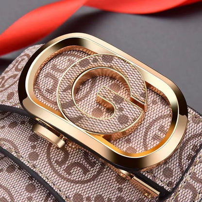 Men's Double G Hollow Automatic Buckle Belt, Vintage All Over Print Business Casual Waist Strap