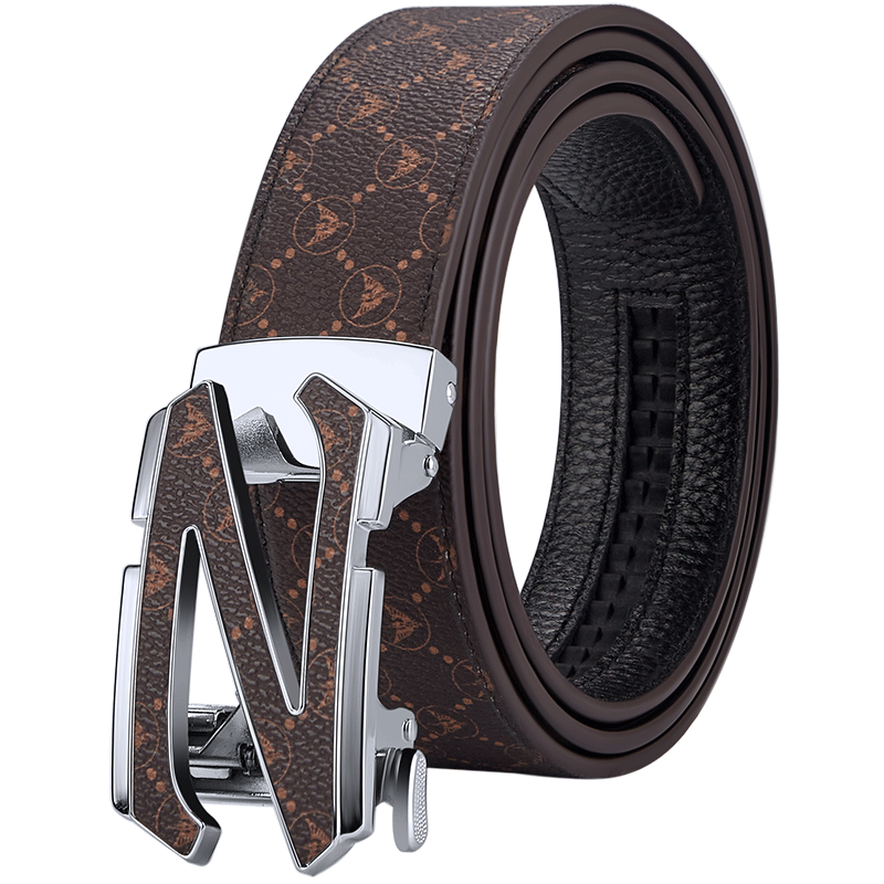 Men's Z-Shape Automatic Buckle Belt, Vintage Allover Print Business Casual Waist Belt