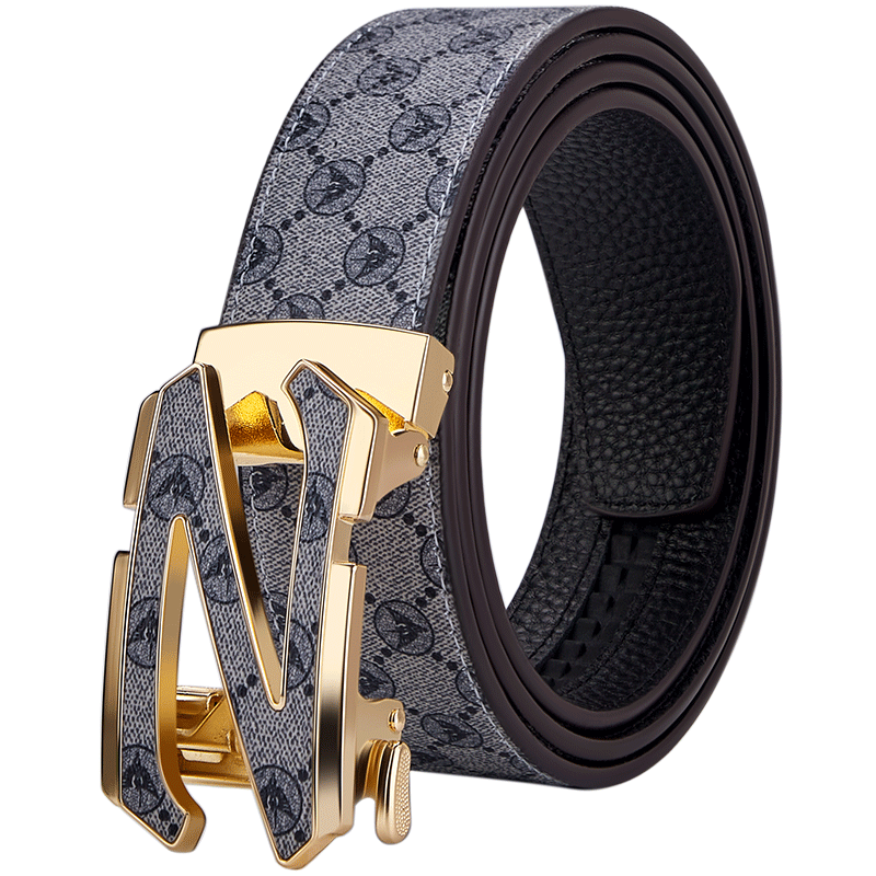 Men's Z-Shape Automatic Buckle Belt, Vintage Allover Print Business Casual Waist Belt