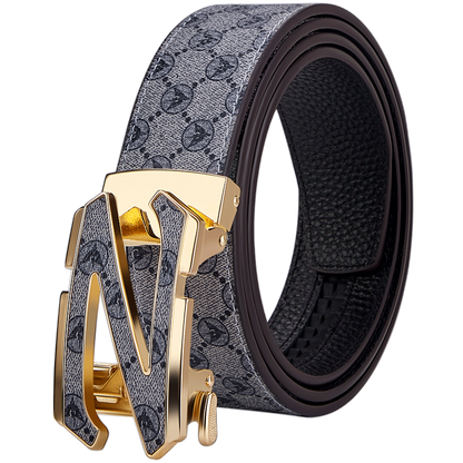 Men's Z-Shape Automatic Buckle Belt, Vintage Allover Print Business Casual Waist Belt