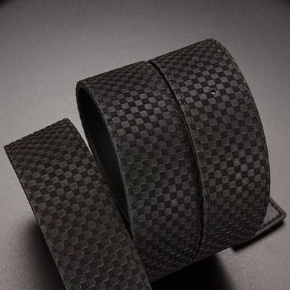 Men's V-Shape Metal Pin Buckle Belt, Embossed Check Pattern Business Casual Waist Strap