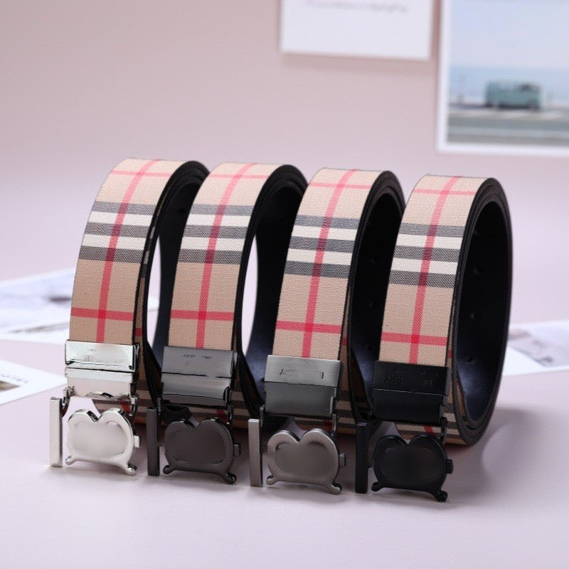 Men's Classic Plaid Auto Buckle Belt, Vintage Business Casual Waist Belt