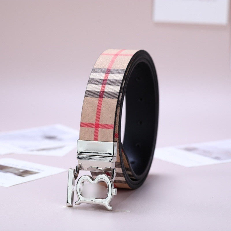 Men's Classic Plaid Auto Buckle Belt, Vintage Business Casual Waist Belt