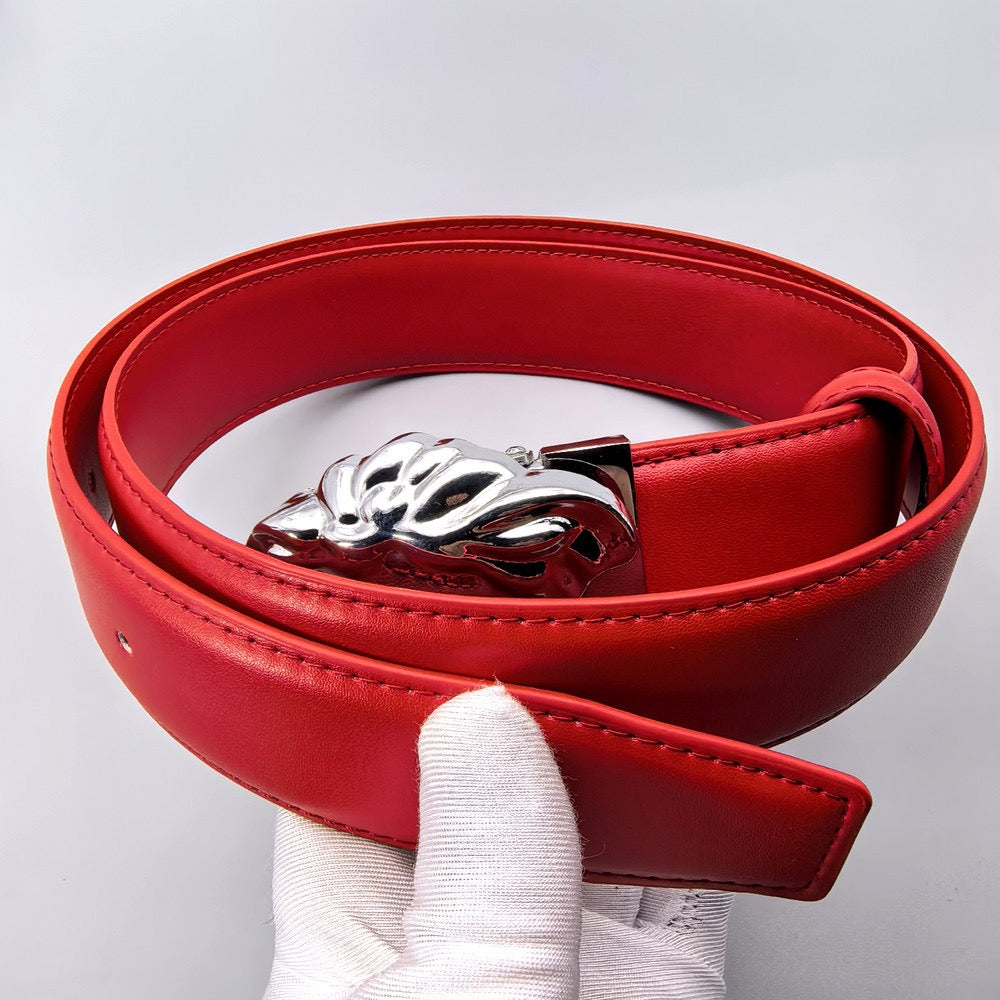 Men's Genuine Leather Belt with 3D Animal Head Buckle, Business Casual Waist Belt