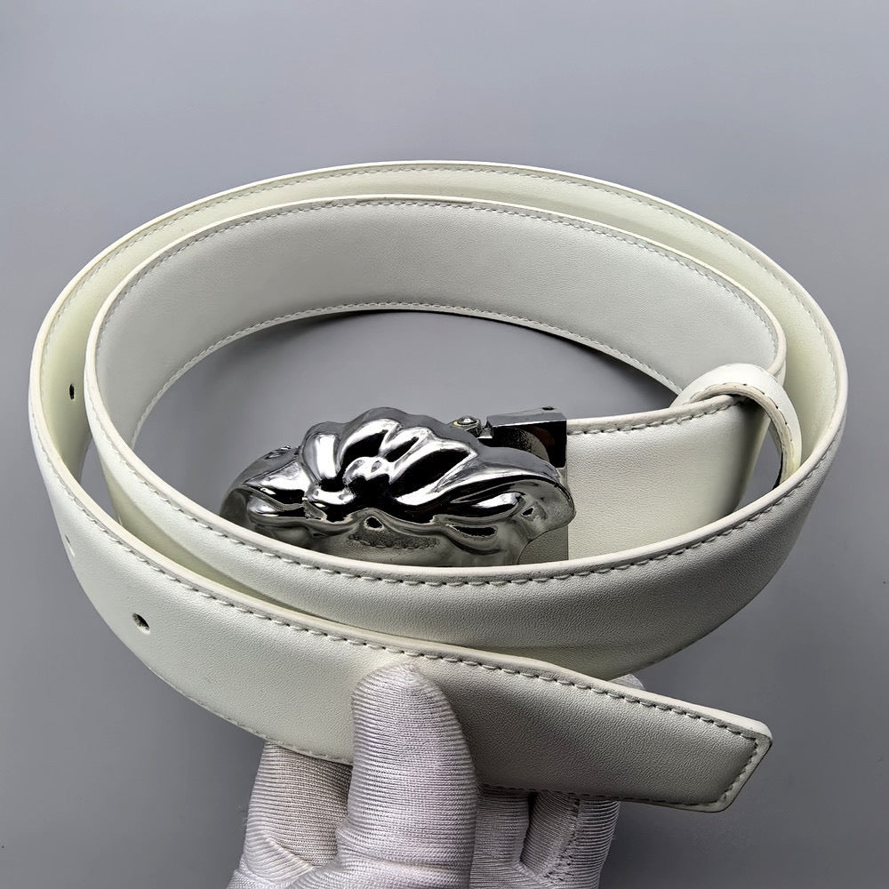 Men's Genuine Leather Belt with 3D Animal Head Buckle, Business Casual Waist Belt