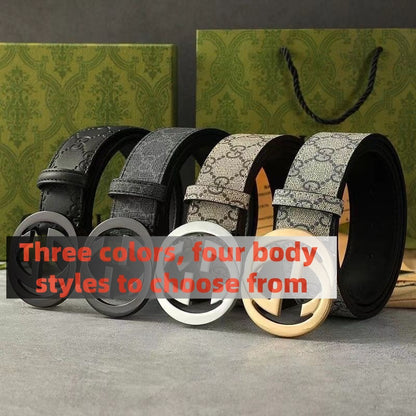 Men's Vintage Monogram Canvas & Leather Belt, Business Casual Waist Belt