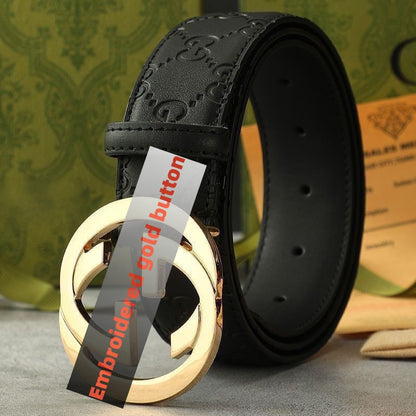 Men's Vintage Monogram Canvas & Leather Belt, Business Casual Waist Belt