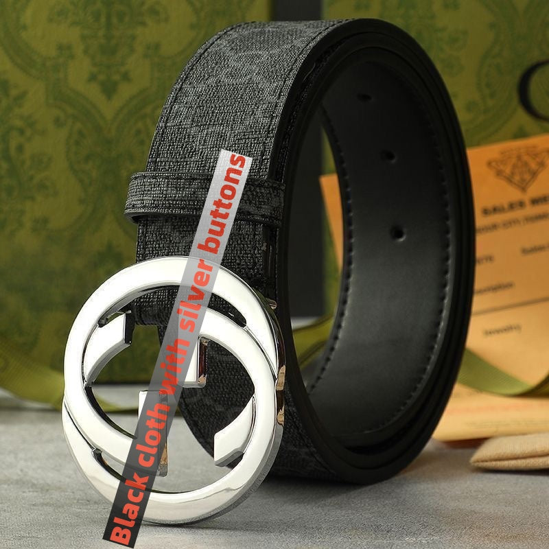 Men's Vintage Monogram Canvas & Leather Belt, Business Casual Waist Belt