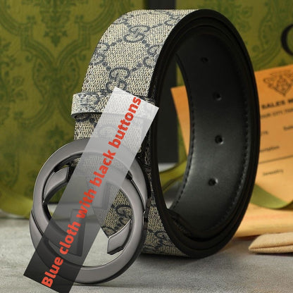 Men's Vintage Monogram Canvas & Leather Belt, Business Casual Waist Belt