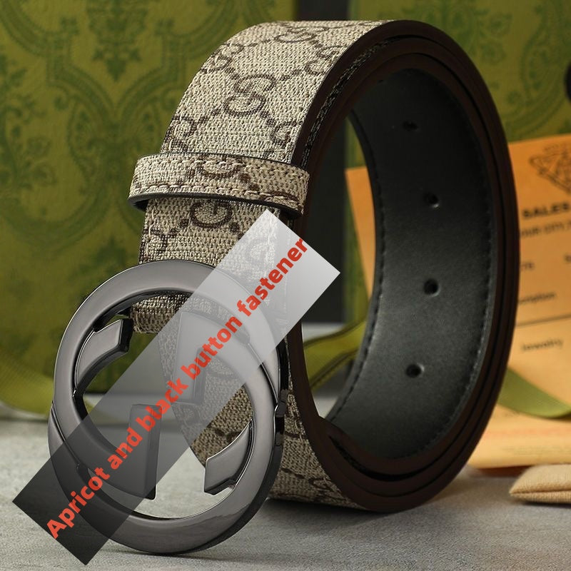 Men's Vintage Monogram Canvas & Leather Belt, Business Casual Waist Belt