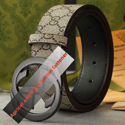 Men's Vintage Monogram Canvas & Leather Belt, Business Casual Waist Belt