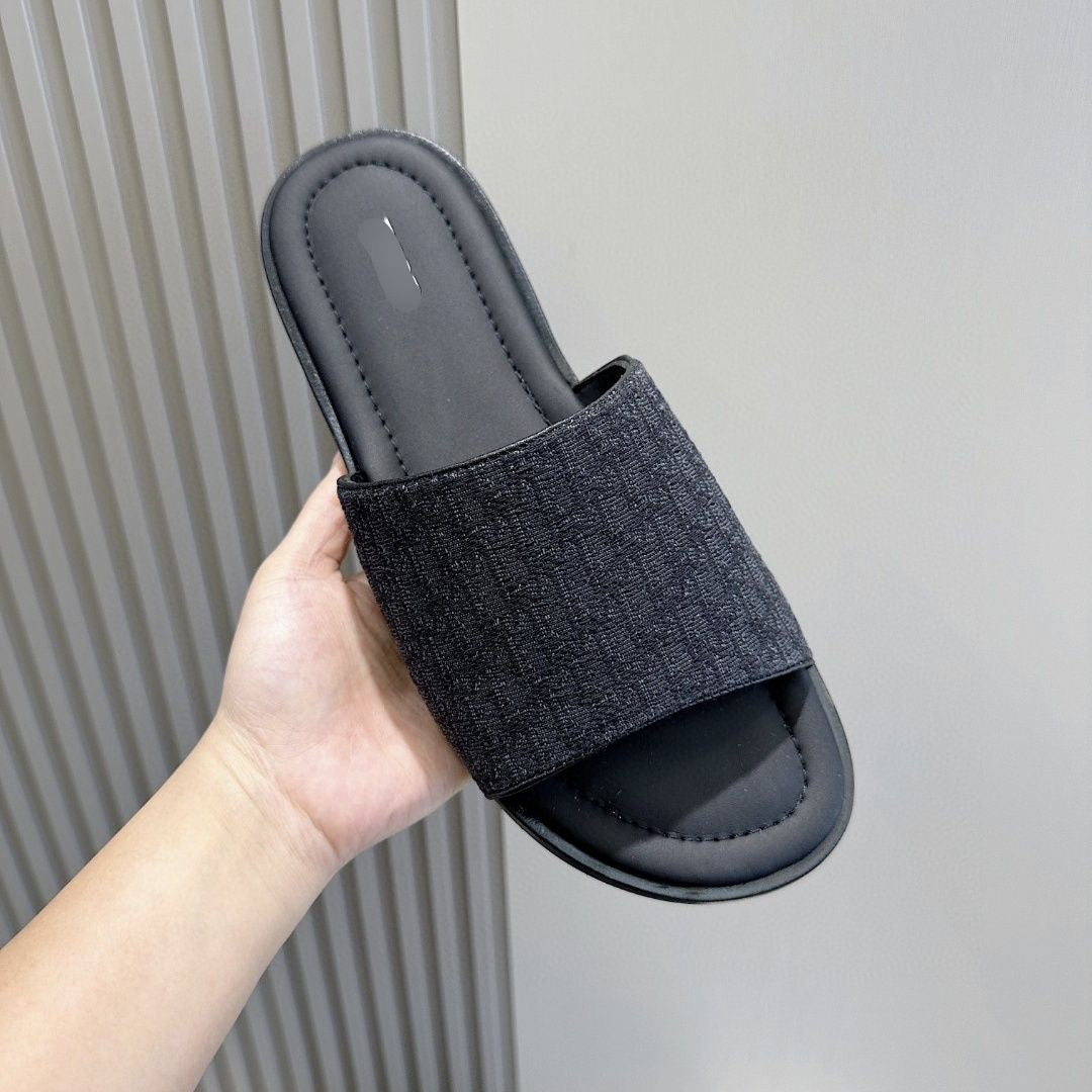 【#A248】Vintage Jacquard Slide Sandals, Unisex Breathable Flat Slippers