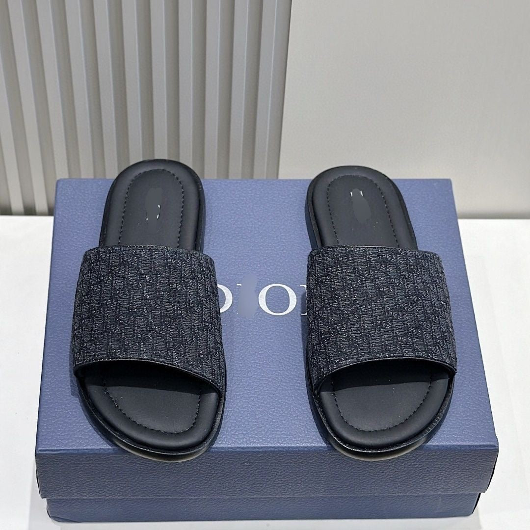 【#A248】Vintage Jacquard Slide Sandals, Unisex Breathable Flat Slippers