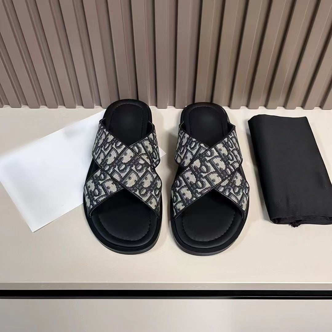 【#A249】Vintage Jacquard Slide Sandals, Unisex Breathable Flat Slippers