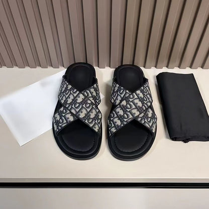 【#A249】Vintage Jacquard Slide Sandals, Unisex Breathable Flat Slippers