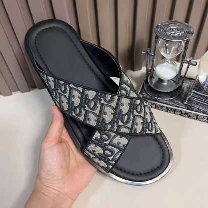 【#A249】Vintage Jacquard Slide Sandals, Unisex Breathable Flat Slippers