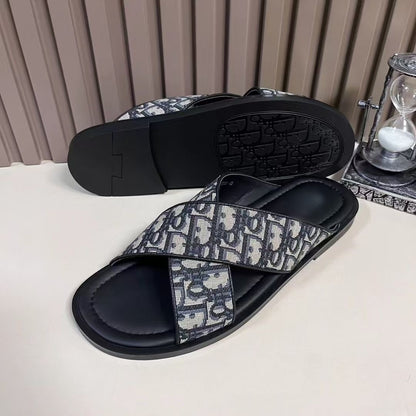 【#A249】Vintage Jacquard Slide Sandals, Unisex Breathable Flat Slippers