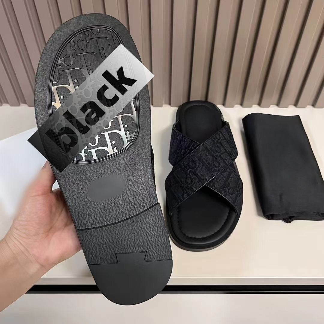 【#A249】Vintage Jacquard Slide Sandals, Unisex Breathable Flat Slippers