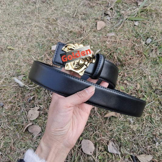 【#A250】Men's Smooth Leather Belt with 3D Embossed Portrait Buckle, Business Casual Waist Belt