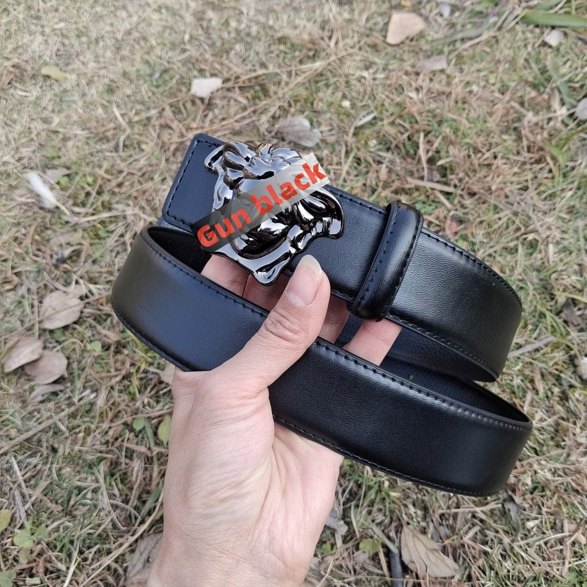 【#A250】Men's Smooth Leather Belt with 3D Embossed Portrait Buckle, Business Casual Waist Belt