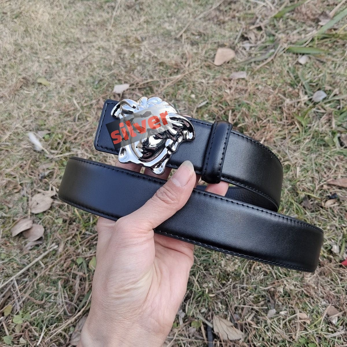 【#A250】Men's Smooth Leather Belt with 3D Embossed Portrait Buckle, Business Casual Waist Belt