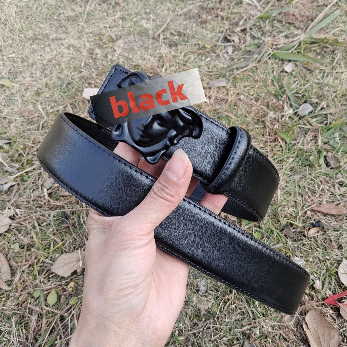 【#A250】Men's Smooth Leather Belt with 3D Embossed Portrait Buckle, Business Casual Waist Belt