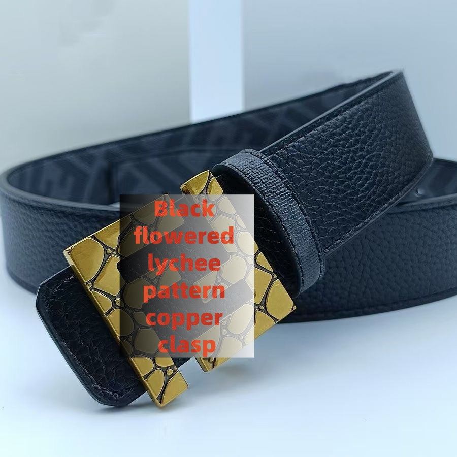 【#A251】Men's Embossed Pattern Auto Buckle Belt, Reversible Business Casual Waist Belt
