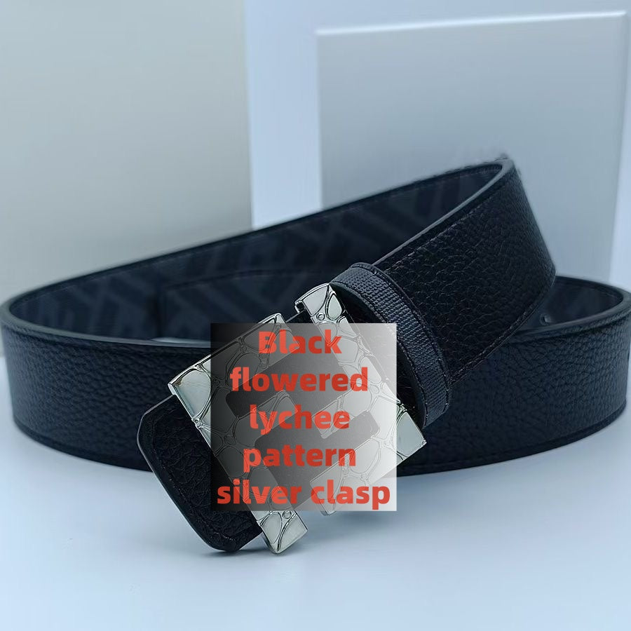 【#A251】Men's Embossed Pattern Auto Buckle Belt, Reversible Business Casual Waist Belt