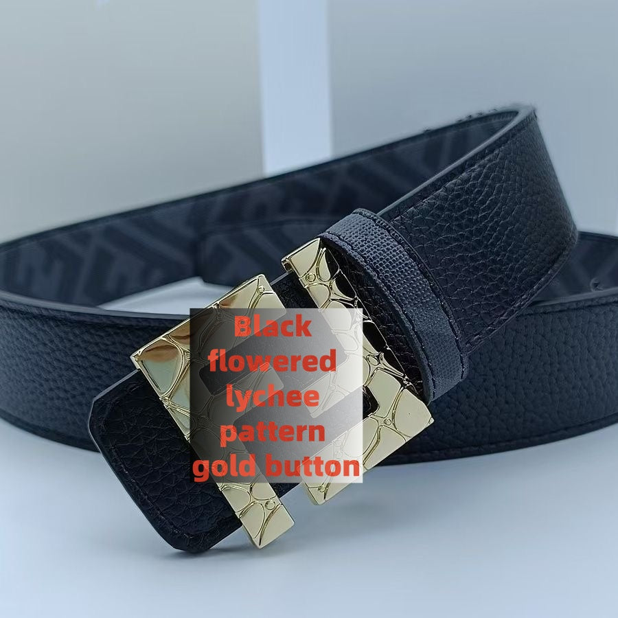 【#A251】Men's Embossed Pattern Auto Buckle Belt, Reversible Business Casual Waist Belt