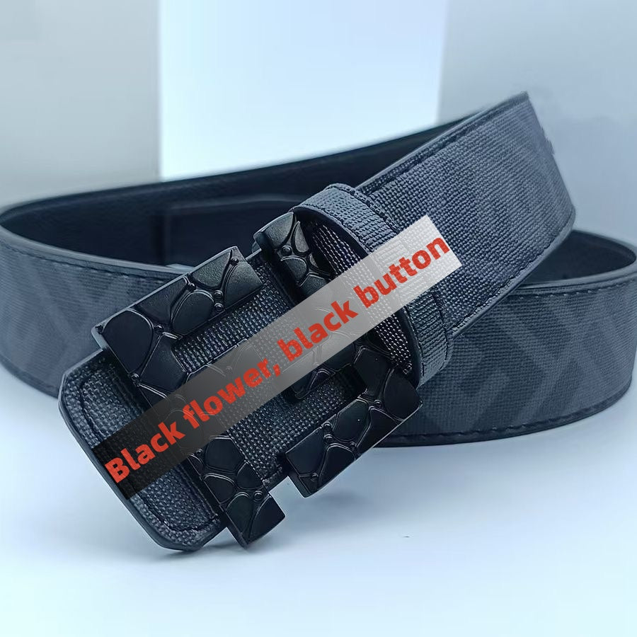 【#A251】Men's Embossed Pattern Auto Buckle Belt, Reversible Business Casual Waist Belt