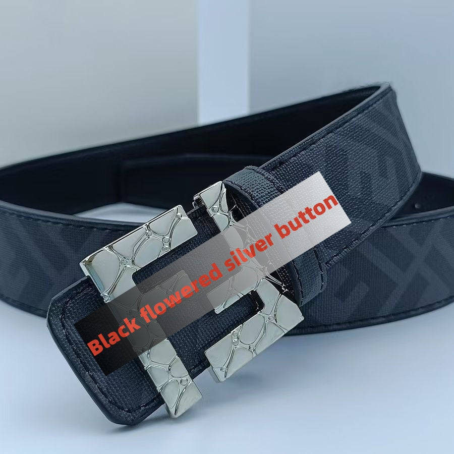 【#A251】Men's Embossed Pattern Auto Buckle Belt, Reversible Business Casual Waist Belt