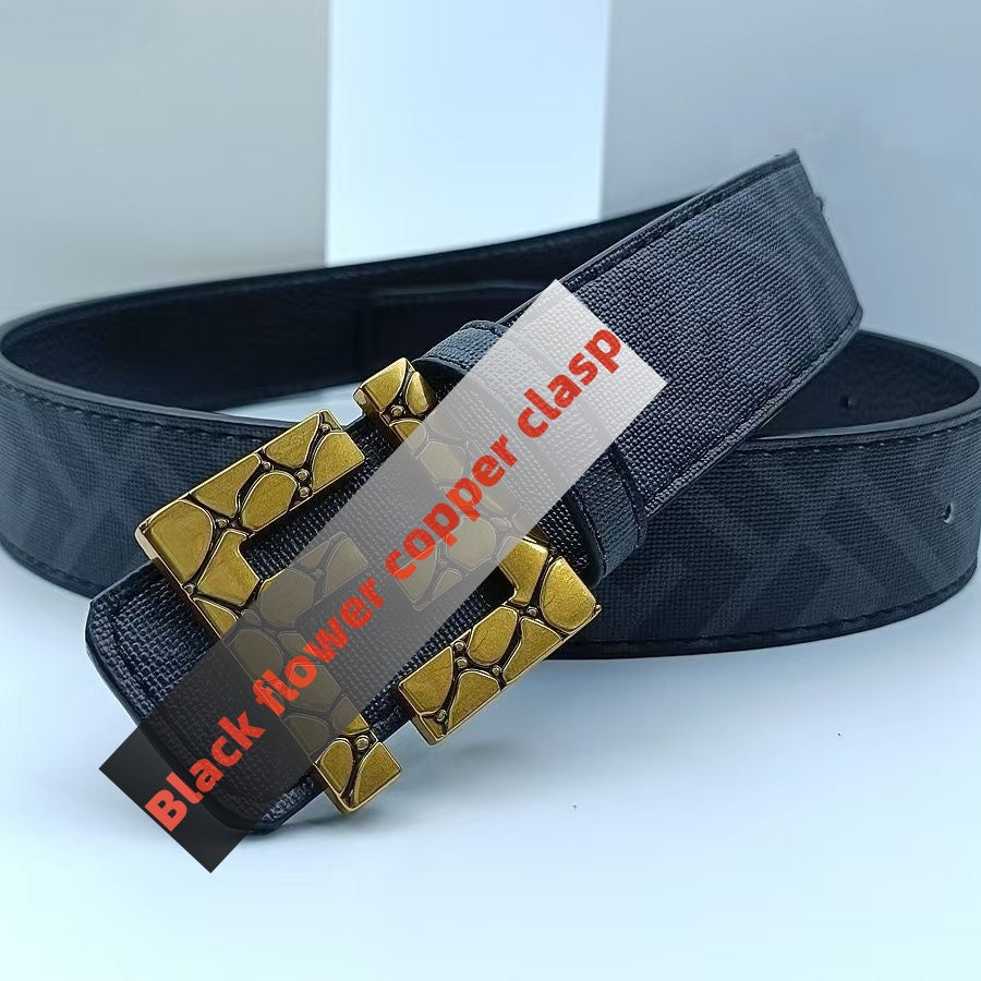 【#A251】Men's Embossed Pattern Auto Buckle Belt, Reversible Business Casual Waist Belt