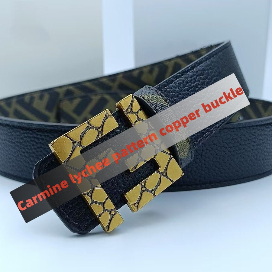 【#A251】Men's Embossed Pattern Auto Buckle Belt, Reversible Business Casual Waist Belt