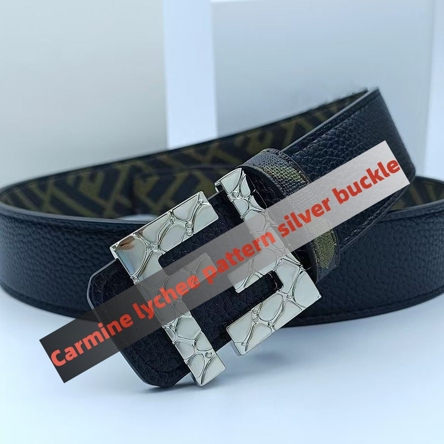 【#A251】Men's Embossed Pattern Auto Buckle Belt, Reversible Business Casual Waist Belt