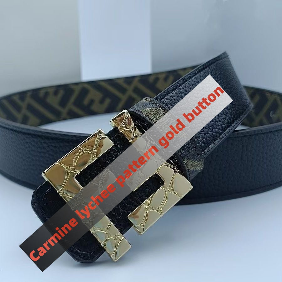 【#A251】Men's Embossed Pattern Auto Buckle Belt, Reversible Business Casual Waist Belt
