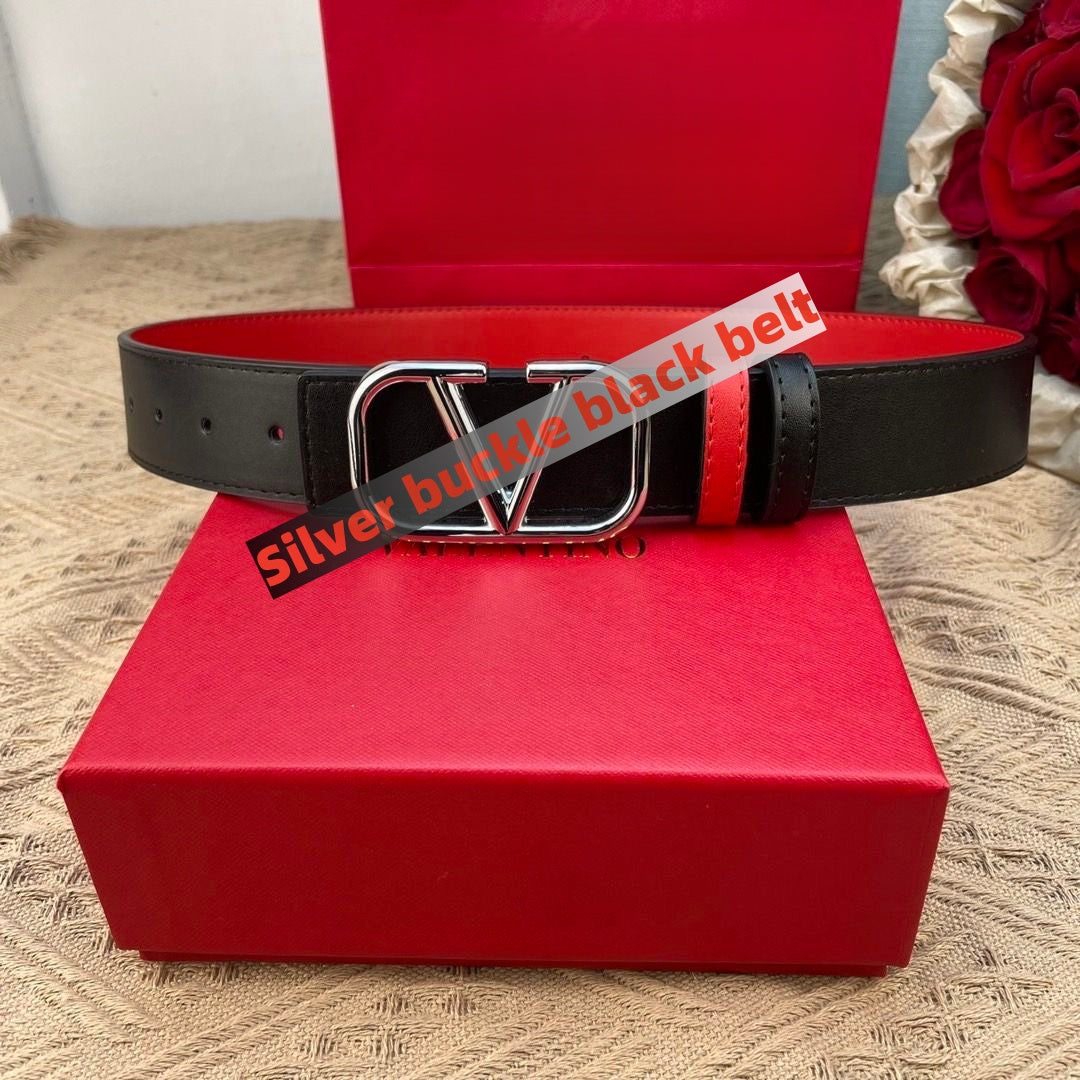 Unisex Double-sided Leather Belt with Letter Buckle, Minimalist Versatile Waist Belt
